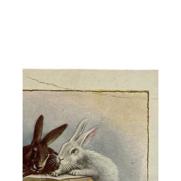 Antique Early 1900s Ephemera Easter Greetings Postcard Bunny Rabbits Pansies SEE - Picture 5 of 8